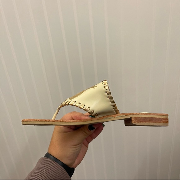 Jack Rogers Pineapple Sandal in Bone and Gold Sz 6 - Picture 9 of 11